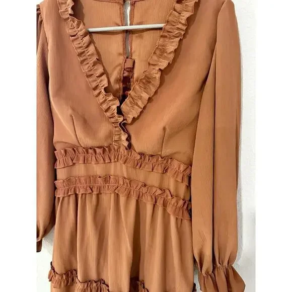 Burnt Orange Ruffle Short Dress Size Small - Picture 7 of 14